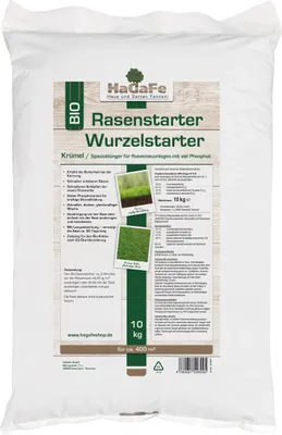 Produktbild von HaGaFe TURBO Rasenstarter, Wurzelstarter, 1 x 10kg, Rasendünger für Rasenneuanlagen, Dünger mit viel Phospat, feines Krümel Granulat