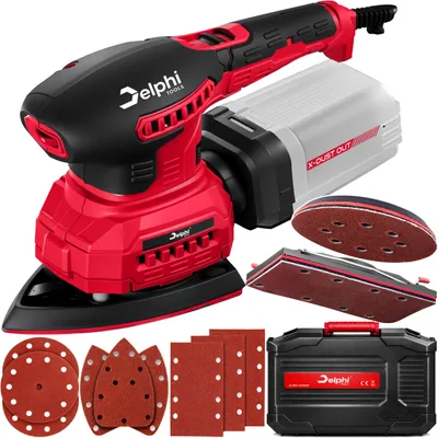 Immagine prodotto di Delphi Tools | Levigatrice multiuso 3 in 1 - 200 W - oscillazione eccentrica Delta - per legno - aspirazione della polvere