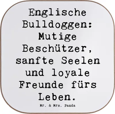 Produktbild von Mr. & Mrs. Panda Tassenuntersetzer Spruch Englische Bulldogge - Weiß - Geschenk, Bulldoggenfans, Tischuntersetzer, Coaster, Hundeliebhaber, Untersetzer für Gläser, Glas