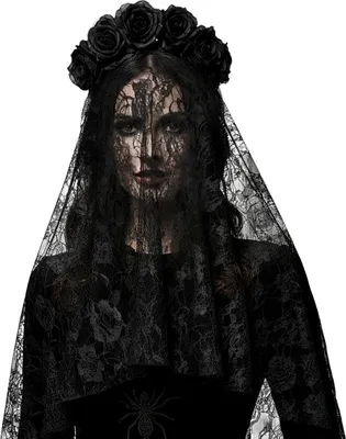 Produktbild von Schwarzer Witwen Schleier mit schwarzen Gothic Rosen