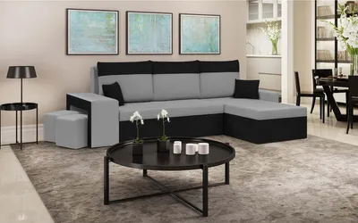 Produktbild von Ecksofa DAKOTA2 mit Schlaffunktion - Hellgrau/Schwarz