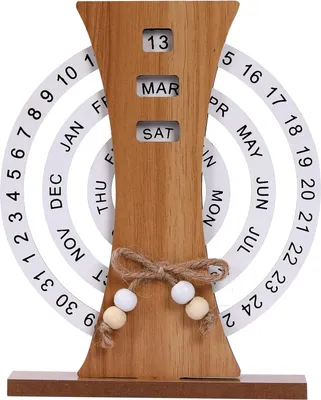 Produktbild von Ewiger Kalender aus Holz für den Schreibtisch im Homeoffice, weihnachtlicher Holzkalender, Bürogeschenk, interaktiver ewiger Kalender mit rundem Zifferblatt, geeignet für die Dekoration von Zuhause und Schlafzimmer – Riesenrad