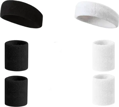 Produktbild von 6 Stück Schweißband Set Sportstirnband Handgelenk gestreifte Schweißbänder Frottee Sporttraining Basketball-Armband Stirnbänder Feuchtigkeitstransport Schweiß absorbierendes Stirnband