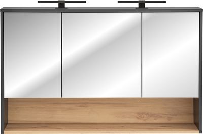 Bad Spiegelschrank 120 cm BOLOGNA-56 inkl. LED Beleuchtung in anthrazit mit Artisan Eiche Nb., B/H/T: ca. 120/80/25 cm