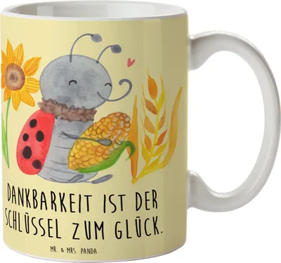 Produktbild von Mr. & Mrs. Panda Kaffeetasse Erntedankfest Dankbarkeit - Gelb Pastell - Geschenk, Feiertag, Feiertagsfeiern, Familie, handgefertigte Produkte, Thanksgiving Geschenke