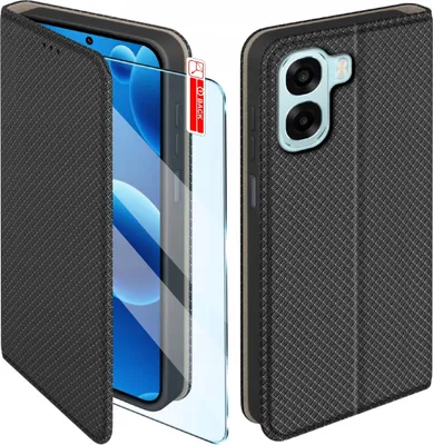 Immagine prodotto di Custodia con patta per Oppo A6 4G | A6x Custodia chiudibile nera + vetro