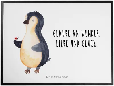 Produktbild von Mr. & Mrs. Panda Schreibunterlage Pinguin Marienkäfer - Weiß - Geschenk, Glück, Liebe, Kleine Wunder, malunterlage, schreibtischunterlage, Tischunterlage, Aufmerksam