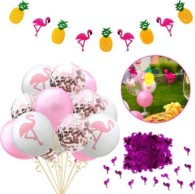 Produktbild von Oblique Unique Sommer Party Deko Set - Flamingo Ananas Girlande + Flamingo Konfetti Luftballon Set + Flamingo Konfetti