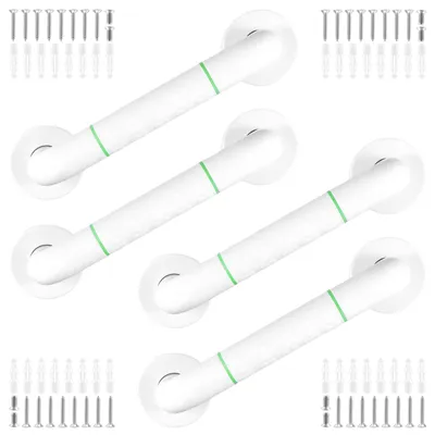 Produktbild von PINGEUI 4 Stück 30 cm weiße Haltegriffe, Duschhandlauf mit Edelstahlkern und rutschfestem Griff, Badewannengriff mit Leuchtring für ältere Menschen