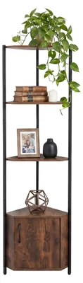Produktbild von Relaxdays Eckregal, 5 Ebenen & Schrank, HBT: 147x44,5x30 cm, Standregal Wohnzimmer & Küche, platzsparend, braun/schwarz