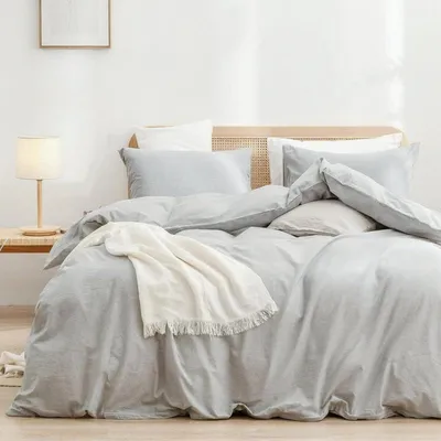 Zdjęcie produktu dla Komplet pościelowy 135x200 cm, bawełna, kolor szary, 2-częściowy, z zamkiem, certyfikat Oeko-TEX®