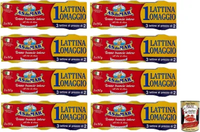 Produktbild von 24x AS do MAR Tonno Trancio Intero all'Olio di Oliva,Ganzes Scheibe Thunfisch in Olivenöl,außergewöhnliche Kompaktheit,80g Dose + Italian Gourmet Polpa di Pomodoro 400g Dose