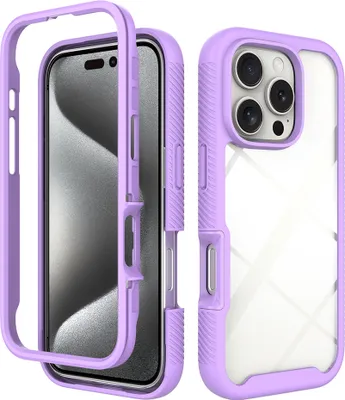 Produktbild von iPhone 16 Pro Hülle, Hybrid Transparente Rückseite TPU Bumper Stoßfest Schutzhülle für iPhone 16 Pro Lila