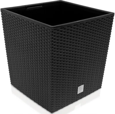 Produktbild von DEUBA® Blumentopf 64L 40x40x41cm Rato Low Innentopf Mit Griffen Wetterfest Rattanoptik Pflanzkasten Übertopf Pflanzkübel Blumenkasten Quadratisch Anthrazit