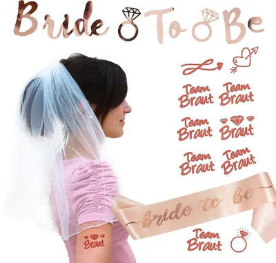 Produktbild von Oblique Unique JGA Hochzeit Party Accessoire Set - Bride to be Schärpe Girlande Brautschleier Tattoos