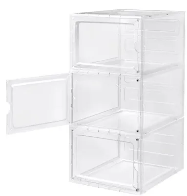 Produktbild von Transparenter Schuhkast - Set von 3 - Magnetische Tür - Für Sneaker, Stiefel oder Spielzeug - Bis Größe 46 - Raumsparend - 27x34x19 cm pro Stück