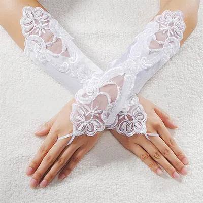 Produktbild von Frauen Faux Perle Spitze Handschuhe Braut Fingerlose Hochzeit Brautkleid Handschuh - (weiß)