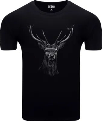 Produktbild von Diarbo Herren T-Shirt mit Aufdruck Wildtierporträts Hirschkopf Schwarz Gr.S