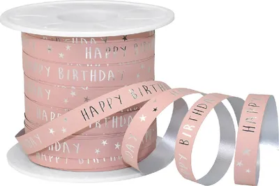 Produktbild von präsent Ringelband Happy Birthday 1cmx100m, rosa (100 m)