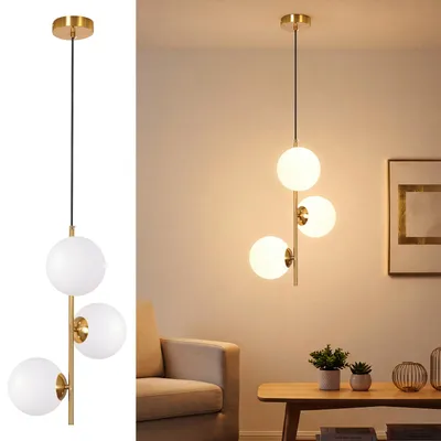 Produktbild von ZMH Pendelleuchte Esstisch 3 Flammig Gold Esszimmer Wohnzimmer Hängelampe Hängeleuchte Opal Glas für Küche Schlafzimmer G9 Küchenlampe Esstischlampe
