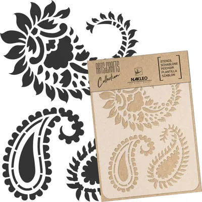 Produktbild von Malschablone für Handwerk A4 21x30cm, Paisley Türkisch Orientalisch Blumen Muster, Wiederverwendbare Kunststoff DIY & Scrapbooking Zeichenschablone