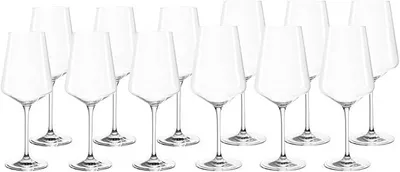 Imagen del producto de Silecomplaza, juego de 12 copas para vino tinto y blanco, modelo Puccini, cristal Teqton, apto para lavavajillas
