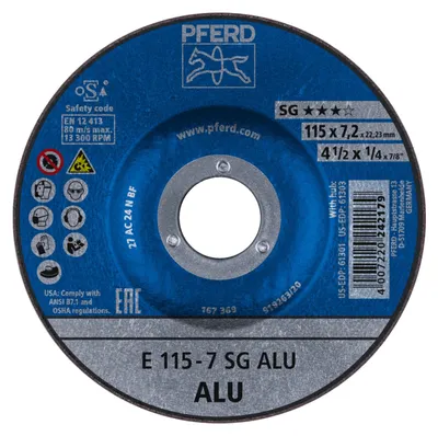Immagine prodotto di 10x disco di rettifica Pferd N-Sg Alu 115x7,2Mm F.Alu. Foro a gomito 22,23 mm