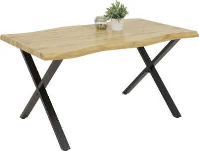 Produktbild von Esstisch Gerda Baumkante-Nachbildung Wildeiche-X-Gestell Metall Pulverbeschichtung Schwarz-140x90cm