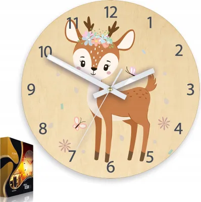 Produktbild von ModernClock, Wanduhr, Wanduhr für Kinder, Hirsch mit Blumen, stille Wanduhr, 30 cm