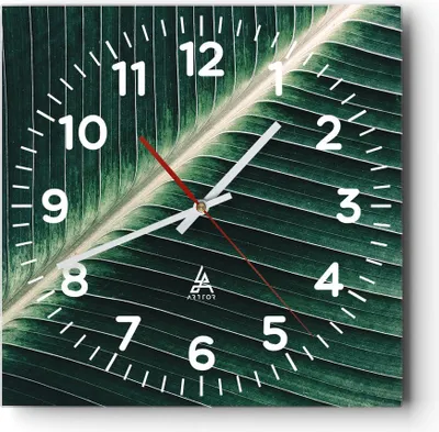 Produktbild von Wanduhr - Quadrat - Glasuhr - Grün Blatt Tropisch - 40x40cm - Schleichendes Uhrwerk - Lautlos - zum Aufhängen bereit - Dekoration Modern - Wanddekoration aus Glas - C4AC40x40-4126