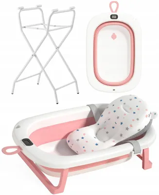 Immagine prodotto di Vaschetta per neonati - Vaschetta da bagno per neonati 85x47x21,5 cm - Vaschetta pieghevole rosa - per bambini - con cuscino, termometro, supporto