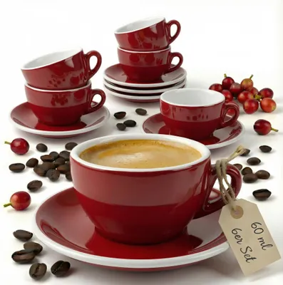 Produktbild von MUVELL 6x Espressotassen á 60 ml | Rot | Italian Style | extra dickwandig mit 0,8 cm & schwere Ausführung | spülmaschinenfest | 12 teiliges Espressotassen Set mit Untertassen - Geschenkset