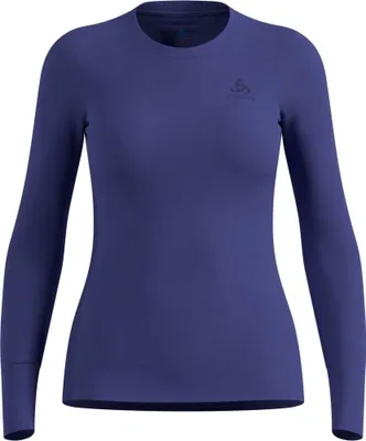 Damen Langarmshirt von Odlo in dunklem Blau mit Rundhalsausschnitt und Logo auf der Brust