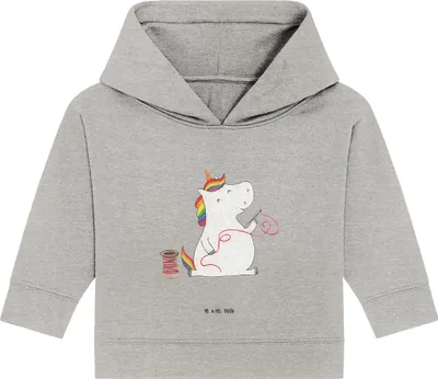 Produktbild von Mr. & Mrs. Panda Organic Baby Hoodie Einhorn Näherin 24. - 36. Monat - Heather Grey - Geschenk, Unicorn, Basteln, Kapuzensweatshirt, Kapuzenshirt, Einhörner, Freundin