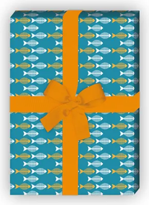 Produktbild von Retro Geschenkpapier mit kleinen Fischen in orange - G6372, 32 x 48cm