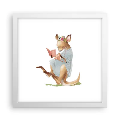 Produktbild von Gerahmtes Poster - Weißer Rahmen - Känguru Mama Kind - 30x30 cm - Wand Bild - Wanddeko - Wandbilder - Kunstposter - Wandposter - Bilderrahmen - Bilder - Kunstdruck - Wanddekoration - P2WAC30x30-4705