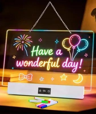 LED-Zeichenbrett für Kinder, Acryl-Notiztafel, 7 Farbstifte, 35x23 cm