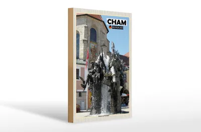 Produktbild von Holzschild Städte Cham Brunnen am Marktplatz 20x30cm