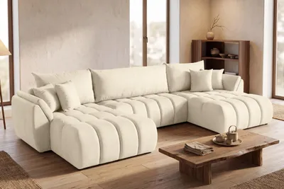 Produktbild von Wohnlandschaft mit Schlaffunktion COLLIN Sofa in Stoff Monolith Ecru