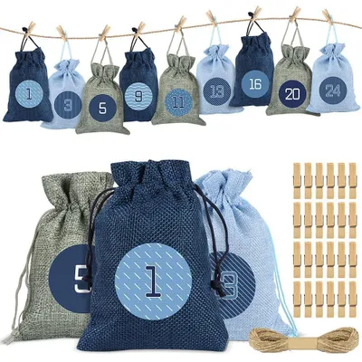 Produktbild von Adventskalender zum Befüllen - 24 wiederverwendbare Stoffbeutel - Jutesäckchen für Adventskalender - 24 Stück