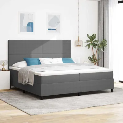 Zdjęcie produktu dla Maison Exclusive – łóżko kontynentalne LED jasnoszare i białe 200 x 200 cm, tkanina sztruksowa