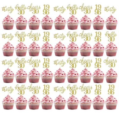 30. Geburtstag Cupcake-Dekoration, 36 Stück, Goldglitter