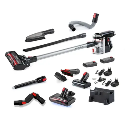 A collection of vacuum cleaner attachments and components arranged on a white background.