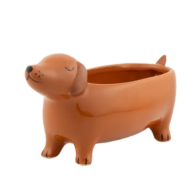 Produktbild von Blumentopf Dackel Keramik Pflanzgefäß Übertopf braun ca. 24,5 x 9 x 11 cm