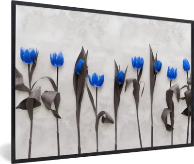 Produktbild von MuchoWow® Gerahmtes Poster Blumen - Tulpen - Blau 60x40 cm - Poster mit Schwarzem Bilderrahmen Wandposter Rahmen Foto Bilder - Printing - Wanddeko Schlafzimmer