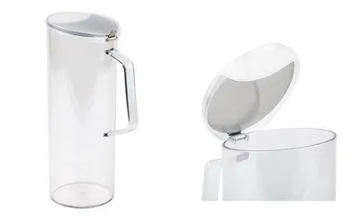 Productafbeelding van APS-kan voor granen, ongeveer 10 cm in diameter, 28 cm hoog. Gemaakt van transparant polycarbonaat, met een deksel van mat roestvrij staal. Breekvast, geschikt voor muesli, cornflakes, etc.