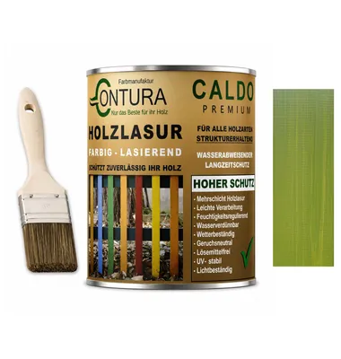 Produktbild von Contura Holzlasur Langzeitschutz Lasur + Pinsel Holz Außen Dauerschutzlasur Holzfarbe - 750ml. + Pinsel / Grün - 10.45