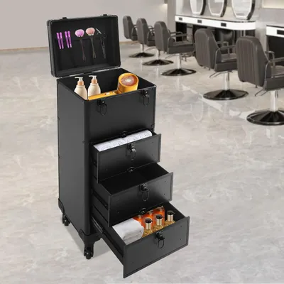 Immagine prodotto di Custodia per trucchi - Custodia per cosmetici - Beauty case - Custodia per truccatori - Custodia per parrucchieri - Nera, lucida - In alluminio