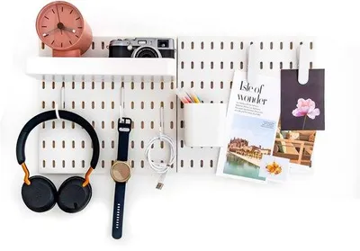 Zdjęcie produktu dla Organizer ścienny typu pegboard 56 × 56 cm, czarny, 4 płytki 28 × 28 cm, akcesoria, 2 panele, czarny