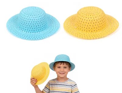 2er-Set Oster-Strohhüte für Kinder, Blau+Gelb, DIY-Bastelhüte